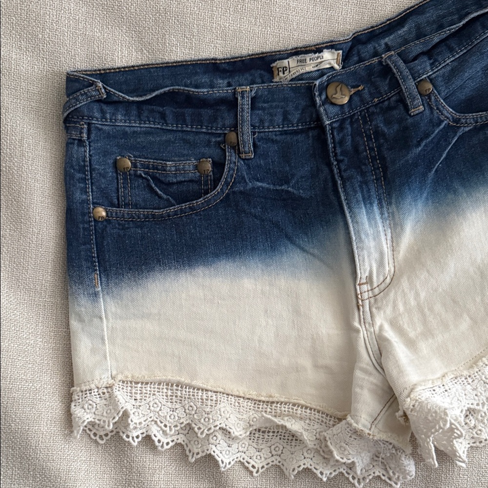 Free People Boho Ombré Lace-Trimmed Shorts